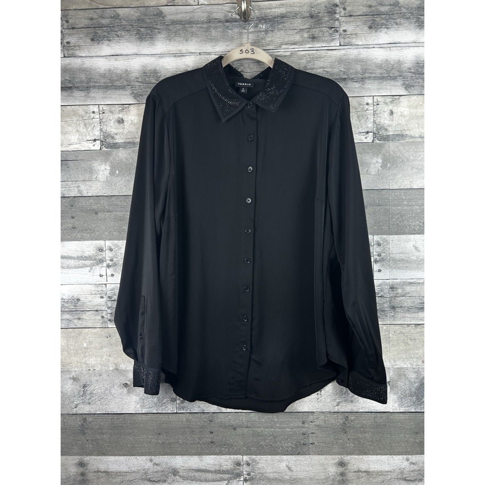 Torrid Women's Black Long Sleeve Button Up Accent Collared Blouse 0